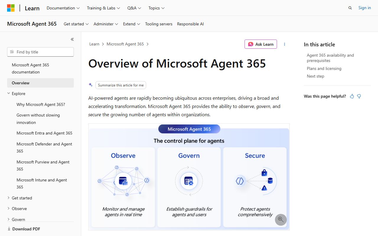 Microsoft Agent 365 界面截图