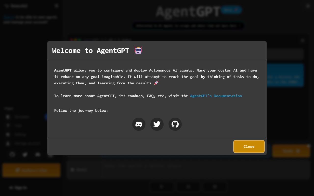 AgentGPT 界面截图